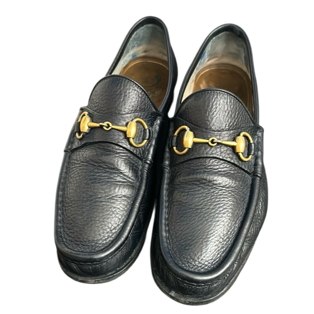 Gucci vintage MEN'S HORSEBIT 1953 LOAFERS Black Leather with Gold Detail Sz 9 - Picture 2 of 11